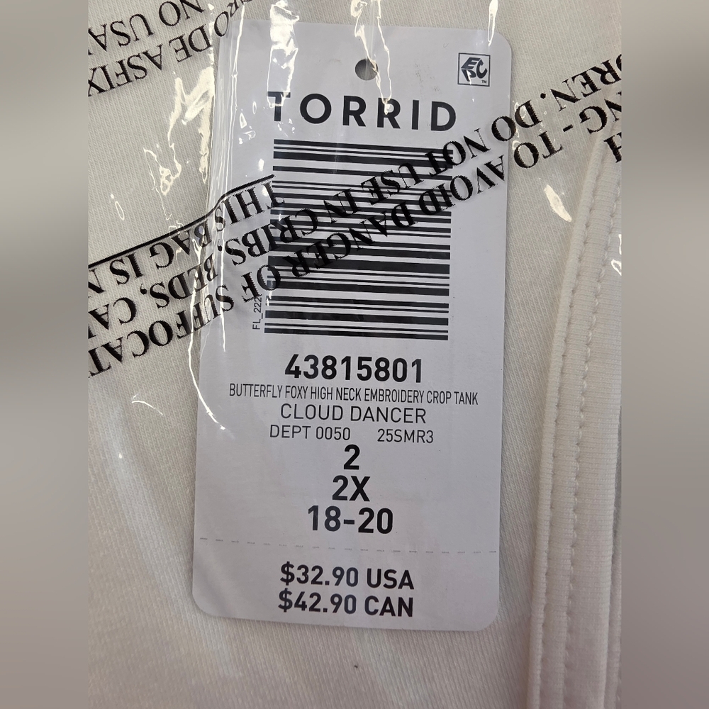 NWT Torrid 2 Butterfly High Neck Embroidered Foxy Cami White Rainbow AD-1626 - Picture 6 of 7